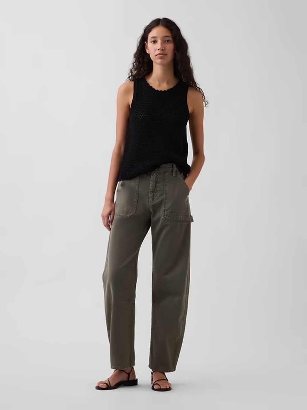 Women's Cotton Utility Chino Pants in Olive Gray
